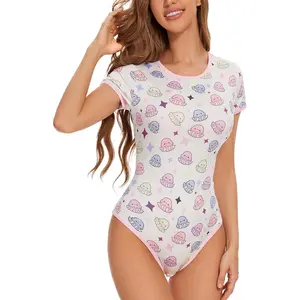 Adult Onesie Pjs for Women: Cute Lounge Bodysuit & Romper with Snap Crotch - Soft & kawaii Pajamas Short Sleeves