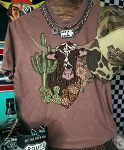 FDesert Bloom Longhorn shirt, vintage western graphic tees, western outfits women, women's graphic tees, western clothing, cowgirl outfits stuff, country concert outfits, western tops clothes