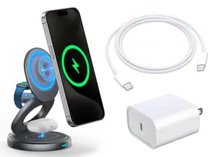 Foldable MagSafe-Compatible Wireless 3 In 1 Charging Station for Iphone 15 14 13 12, Airpods and Apple Watch 3  in type-c fast wireless charging Magnetic Led