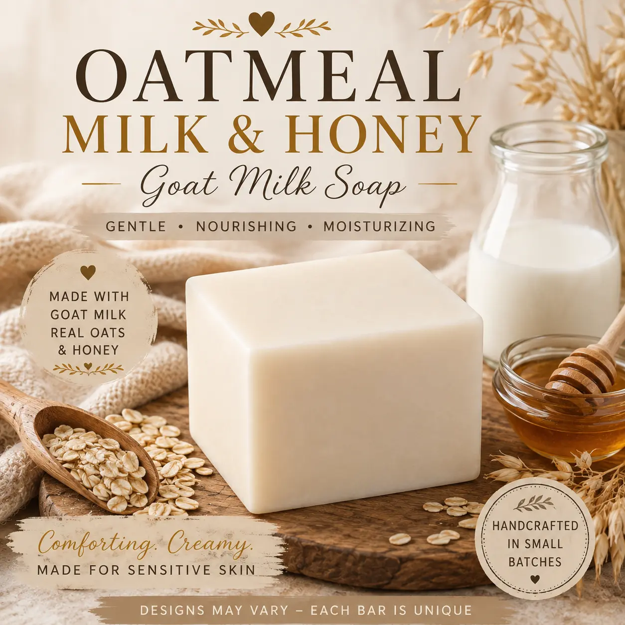 Oatmeal Milk & Honey Goat Milk Soap – Handmade Moisturizing Farmhouse Bar
