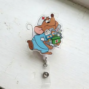 Cute Mouse Badge Reel, Funny Cartoon Mouse Retractable ID Holder, Cute Animal Work Name Tag Clip, Gift for Nurses and Teachers
