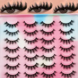 20 Pairs Natural Dense False Eyelashes, Ultra Long Full Frame Cat Eye Lashes, Soft Skin-Friendly, Reusable, Suitable for All Eye Shapes, Cosmetic