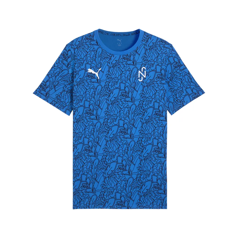 PUMA Mens Neymar Junior Brazil Passion All Over Print Crew Neck Short Sleeve Casual Tops Casual - Blue