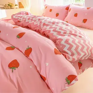 Strawberry Pattern Bedding Set, 3 Piece Set Includes 1 Fitted Sheet and 2 Pillowcases, Soft Comfortable Bedding for Home Bedroom, Bed Sets