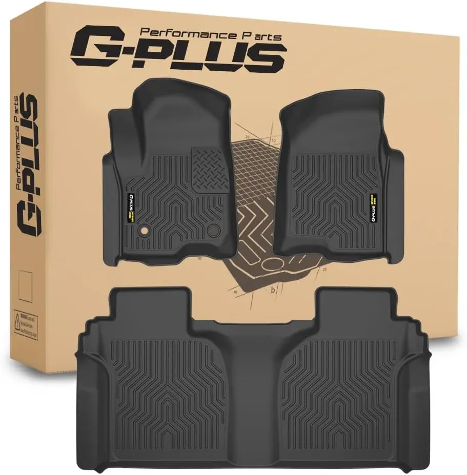 G-PLUS Truck Floor Mats, 3-Piece Black Custom TPE All-Weather Floor Protection Solutions, Vehicle-Specific Fit for Chevy Silverado/GMC Sierra 1500 2500HD 3500HD Crew Cab 2019-2026, Rear Under-Seat Storage Compatible Car Interior Accessories
