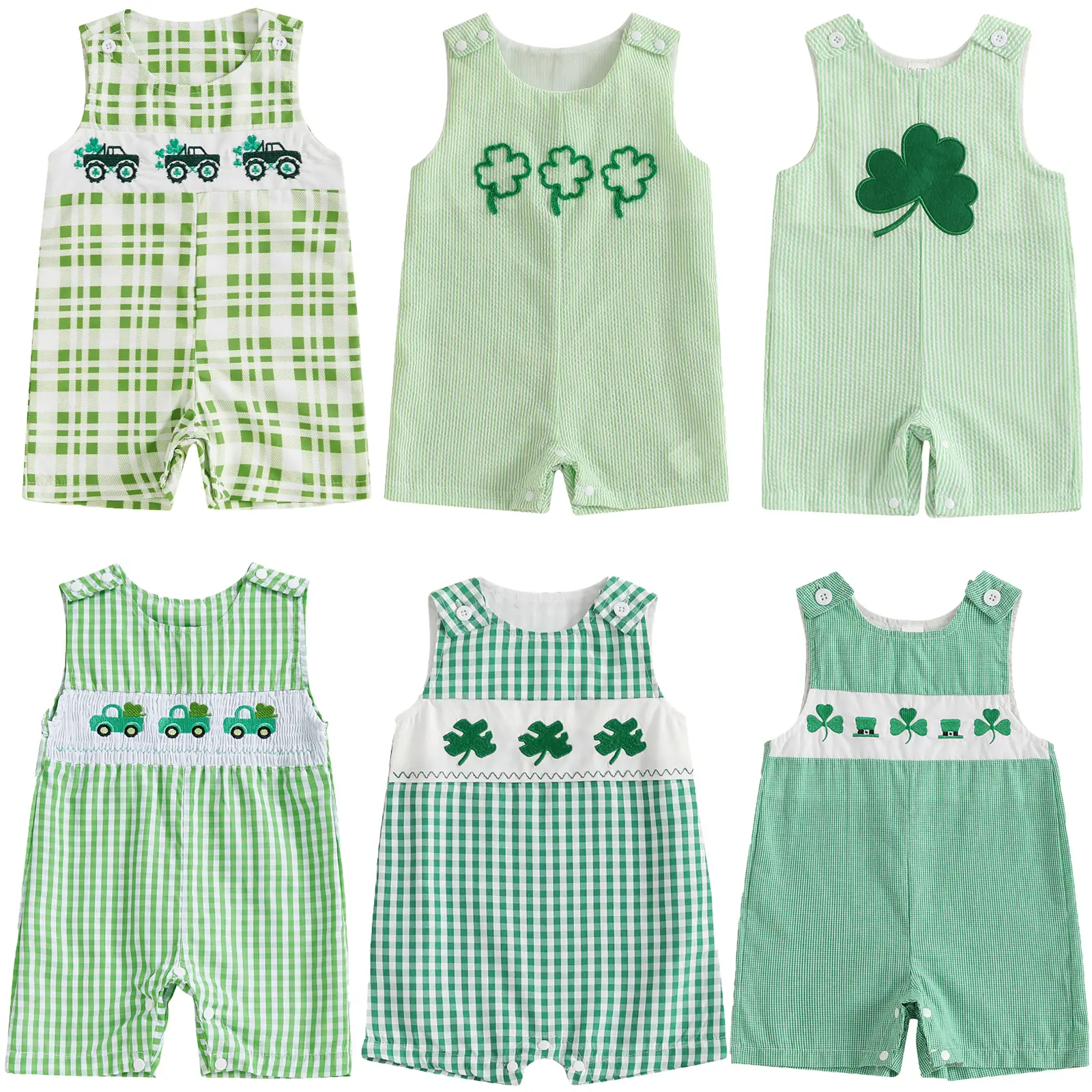 Toddler Baby Boy Girl St. Patrick's Day Clothes Sleeveless Smocked Romper Jumpsuit Overall Newborn Infant Clothing Spring Summer Outfits Pants