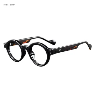 FHSY SHOP Chic Black Round Eyeglasses with Tortoise Temple Blue Light Blocking Durable Lightweight for Men Women Work Study Casual Fashion Statement Eyewear