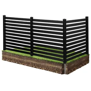 fathersdaygift VEVOR 3 Panels Outdoor Privacy Screen, 50x 48 in Air Conditioner Fence with 27.6 in Ground Stakes, Pool Equipment Enclosure, Vinyl Privacy Fence, Ideal for Trash Can and A/C Units, Black