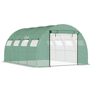 Outsunny 13' x 10' x 6.5' Walk-in Tunnel Greenhouse with 2 Zippered Mesh Doors & 10 Mesh Windows, Upgraded Gardening Plant Hot House with Galvanized Steel Hoops, Green