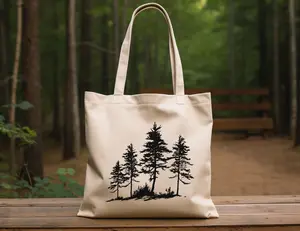 Woodland pine trees canvas tote bag for nature lover, hiking pouch, forest duffel bag, camping travel bag, messenger bag, teacher tote bag