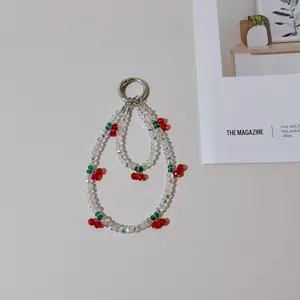 Cherry Ins Fashion Cute Red Cherry Bead Crystal Phone Hanging Rope Bag Keychain Pendant