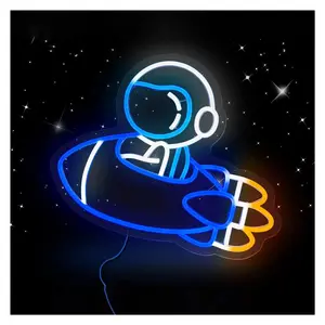 Sign Illuminated Astronauts Rocket Neon,suitable For Game Rooms, Study Rooms Or Tech-themed Spaces 40x32cm