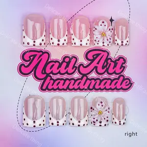 Delicatething Y2K Style Nail Set, Handmade Square Duckbill Nails, 4 Sizes XS S M L, Perfect Gift for Girls, Includes Jelly Glue Crystal Stick