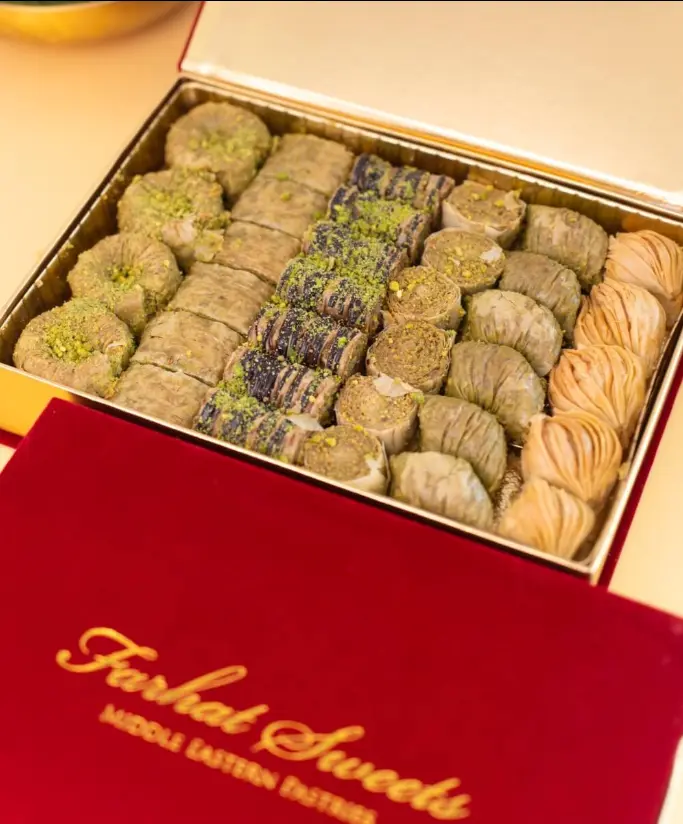 Farhat Sweets Assorted Turkish Baklava Box - Authentic Handcrafted Dessert with Flaky Pastry & Premium Nuts for Gifting & Celebrations