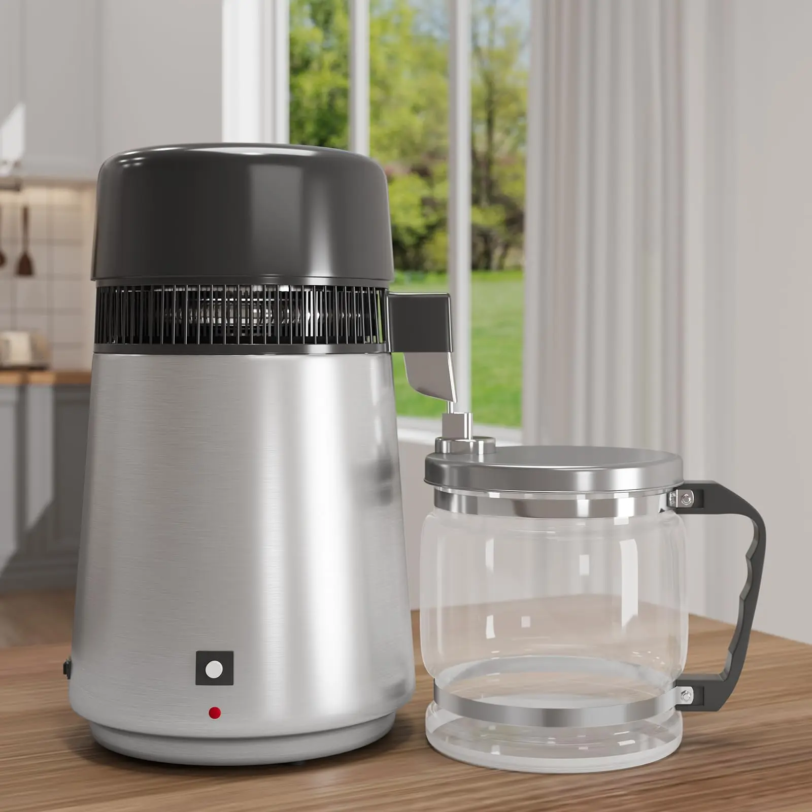 Garvee 1.1 Gallon (4L) Stainless Steel Water Distiller with 750W Power, Glass Container, Auto Shut-Off, Produces 2ppm Purity Purified Water, Ideal for Home, Office, Kitchen, and Lab Use in Silver, Gold, and Red