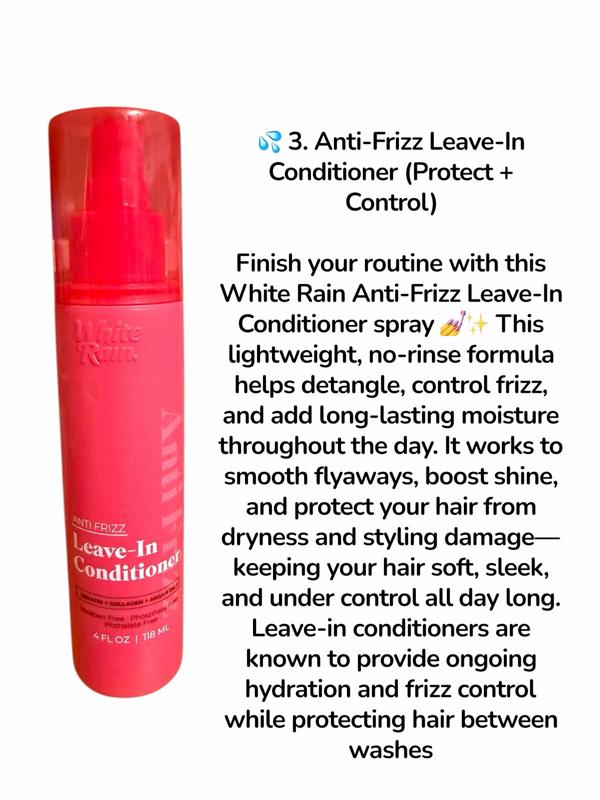 3-pc volumizing/frizz white rain shampoo,conditioner, and leave-in Set for Haircare