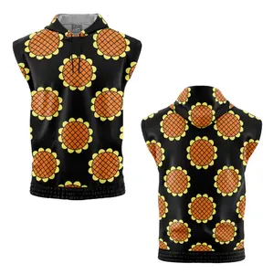 Monkey D. Luffy Black Dressrosa One Piece Sleeveless Hoodie Medium Anime Design High-Performance Polyester Blend Breathable Flexible Eco-Friendly Inks