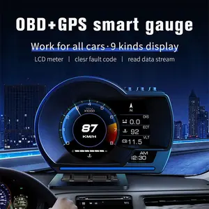 Car OBD2+GPS Head Up Digital Display for OBD2-enabled cars (2008+), KM/H MPH with OBD Multifunctional LCD Ambient Light Multi-Function Display Auto Car Accessories OBD2GPS