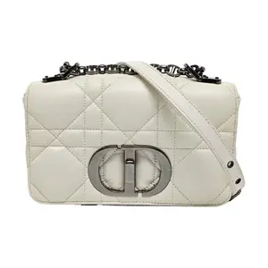 Pre-owned Dior leather Crossbody Bags Christian Small Caro Bag in White Supple Cannage Calfskin with Ruthenium Finish CD Clasp