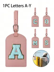 Pink initial luggage tag, TSA certified, personalized PU leather letters A-Z luggage tag with privacy cover and name card; blue cute letter combination travel backpack tag, unisex; travel essential