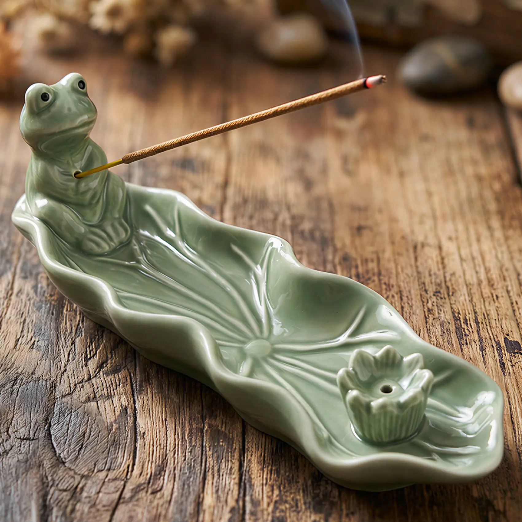 Handmade Ceramic Frog Incense Holder - Smooth, Calming Incense Holder for Sticks, Sage Sticks, Palo Santo, Cones, Backflow; Aroma Fragrance Burner for Meditation Room Home Decor, Spiritual Gift for Women