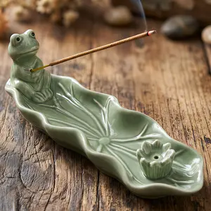 Frog Incense Holder for Sticks, Handmade Ceramic Holder for Burning Sage Sticks, Palo Santo, Cone and Backflow, Incense Burner for Meditation Room Home Decor, Frog Spiritual Gifts for Women