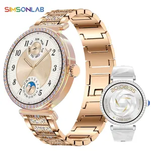 SIMSONLAB Women's Smartwatch with Elegant Design & Diamond Accents, Multiple Sports Modes, Wireless Charging, Remote Photography, Period Reminder, Tracker Watch, Wearable Wristwatch