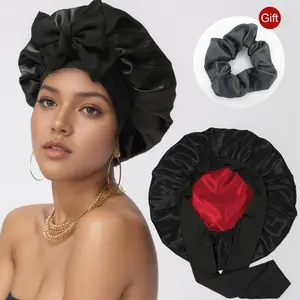 Double Layered Satin Night Caps for Women, Hair Care Silk-Like Bonnet Sleeping Hat Shower Caps, Nightcap With Elastic Tie Band, Gifts for her