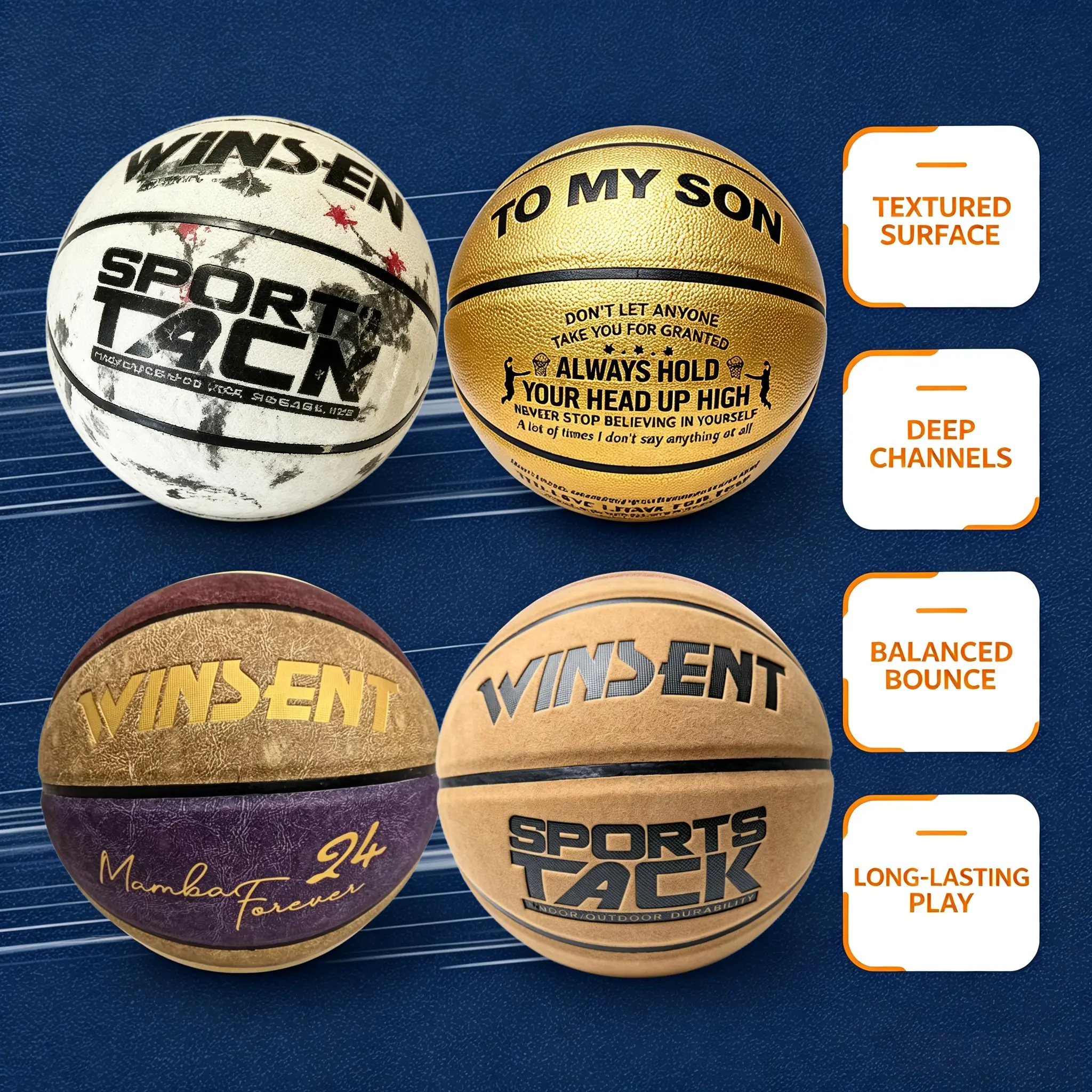 Retro Suede Textured Non-Slip Wear-Resistant Basketball, Mamba Forever & To My Son Inspirational Print, Indoor-Outdoor Play Ball, Ideal Birthday Holiday Gift for Teenage Basketball Enthusiasts & Sports Collectors
