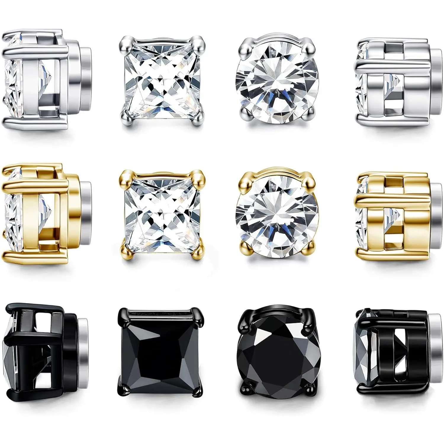 6 Pack Magnetic Stud Earrings Zircon Fake Earrings Stainless Steel Hypoallergenic Non-Piercing Clip on Earrings Beauty & Personal Care