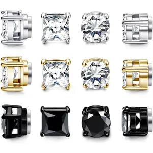 6 Piece Stainless Steel CZ Unisex Magnet Earrings No Ear Hole Magnet Ear Clip Hypoallergenic Fake Earrings Beauty & Personal Care