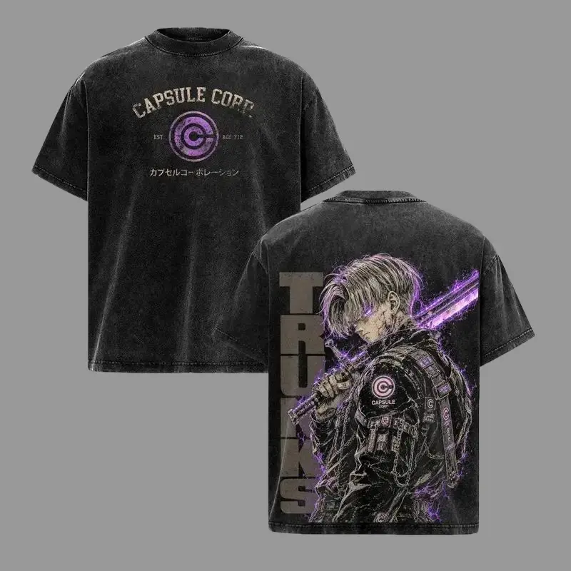 Men's DBZ Future Trunks Vintage Anime Graphic T-Shirt - Pre-Washed, 230gsm Heavyweight Cotton, Oversized Unisex Round Neck Short-Sleeve Apparel, High-Quality Anime Merchandise, 7-Day Return Policy, Graphic Print