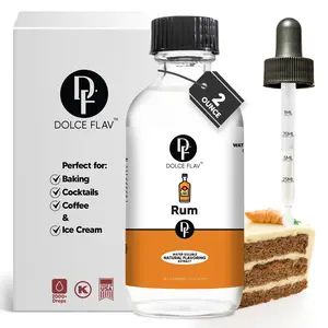 Dolce FLav Water-Soluble Rum Flavoring Extract - 2000+ Drops, Pure Natural, Dye-Free, Ideal for Baking Cocktails Coffee & Ice Cream