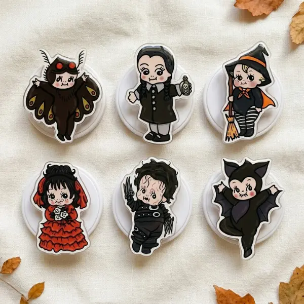 Spooky Cute Kewpie Doll Phone Grip, Aesthetic Vintage Horror Movie Griptok, Gothic Wednesday Addams Acrylic Phone Stand, Creepy Cute Vampire Tech Accessory, Halloween Gift for Her