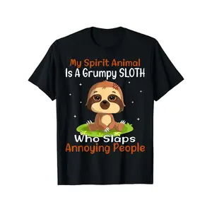 Funny Grumpy Sloth T-Shirt - My Spirit Animal Is A Grumpy Sloth Saying - Soft 100% Cotton Crewneck Tee - Black Shirt with Sloth Graphic - Funny Sloth Face Design - Perfect for Halloween, Thanksgiving, Everyday Casual Wear - Funny Animal Lover Gift for Wom
