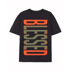 Blessed" Olive Army-Inspired Men's T-Shirt in Solar Orange & Black - 100% Cotton, Casual Crew Neck, Short Sleeve Tee with Camo Pattern - Ideal for Outdoor Activities, Training & Dates