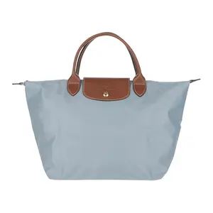 Longchamp Le Pliage Original 30 Medium Tote Bag with Snap Closure and Leather Trim in Steel Gray for Women