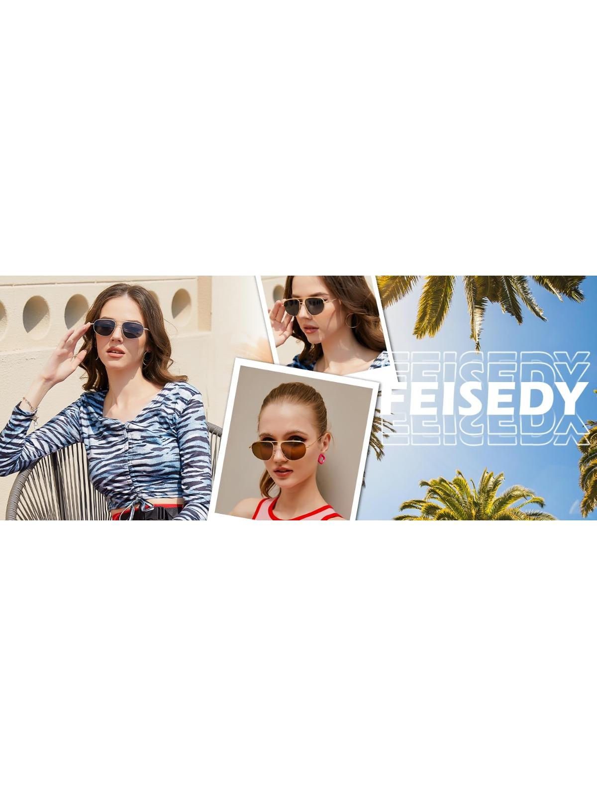 FEISEDY Retro Trendy Aviator Sunglasses Women Men 90s Small Vintage Glasses Stylish Gold Metal Oval Sunglasses Combo pack  B2906
