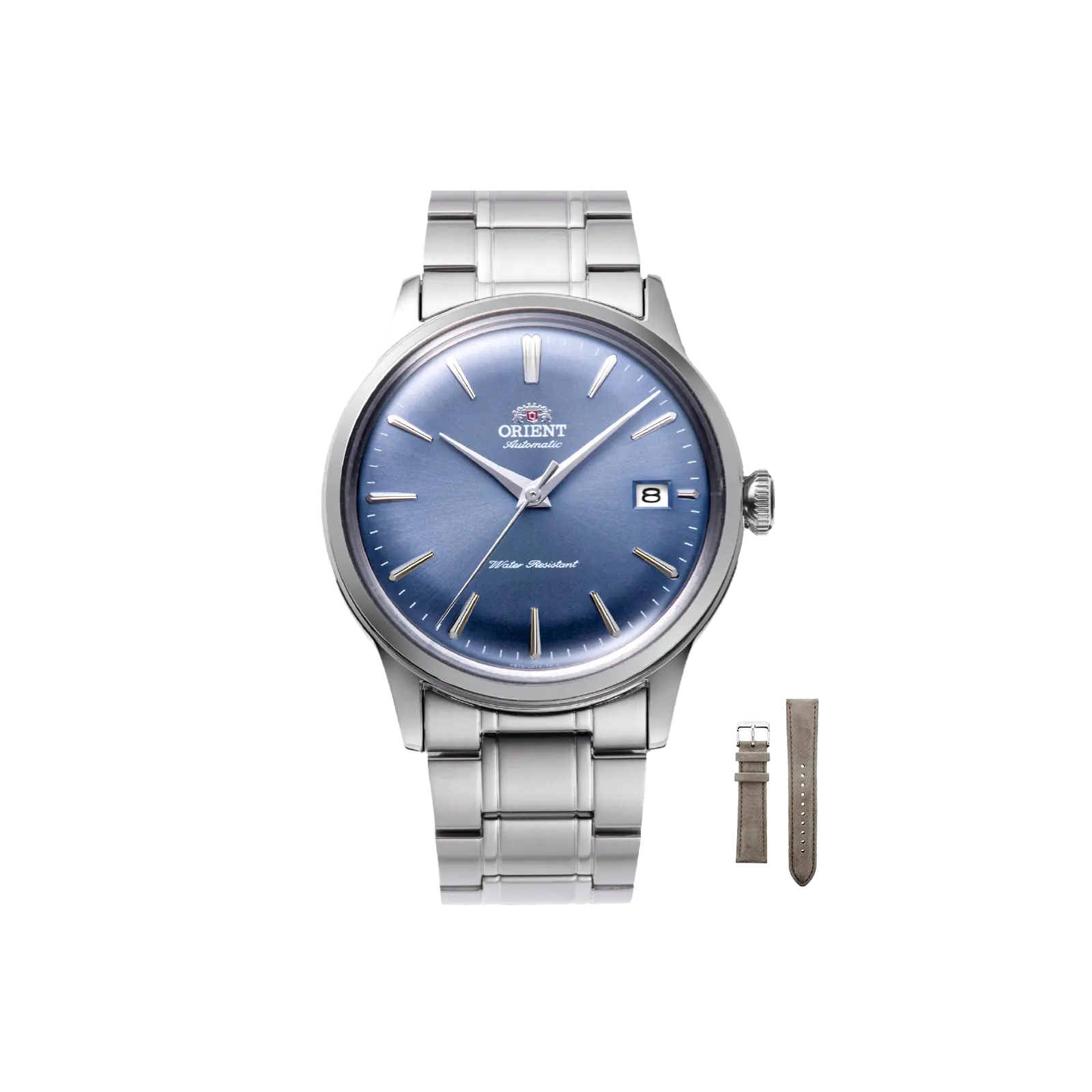 Orient Watch Bambino V7 Automatic Dress Watch, 38mm Stainless Steel Case with Blue Analog Dial, Date Display, Extra Suede Strap, Analog Watch, Blue Dial Watch