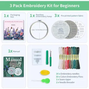 3 Piece Needle Thread Embroidery Tightening Tool Kit Embroidery Kit for Adult Beginners Beauty & Personal Care