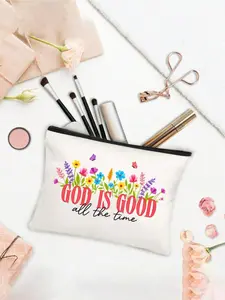 God Is Good Christian Makeup Bag Floral Bible verse printed portable zipper cosmetic pouch. Multiple colors available for daily, school and travel use. Perfect inspirational gift for women, Mother’s Day, weddings and Christian believers.