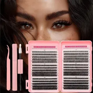 DIY Self-Attachment Eyelash Kit, Dense False Lashes Set, Segmented Eyelashes, 3D DIY Eyelash Extension Kit with Glue Tweezers Tools