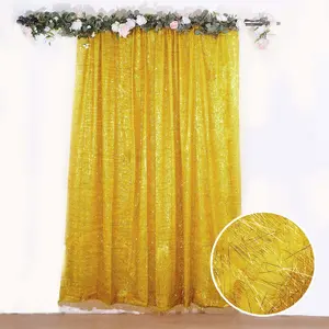Gold Metallic Fringe Shag Photo Backdrop Drape Curtain, Shimmery Tinsel Polyester Event Divider Panel 8ft