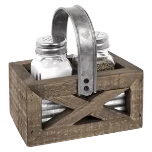 Autumn Alley Rustic Barn Door Glass Salt & Pepper Shakers Set with Brown Wood Caddy - Sturdy Glass & Metal for Kitchen Seasoning - Bottles