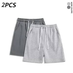 Pack of 2 heavyweight drapey athletic shorts — loose straight-leg bermuda shorts in dark gray and light gray, versatile casual pants