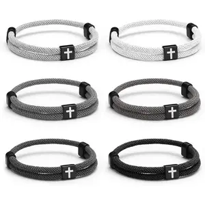 Digital Weaved Cross Bracelet Adjustable Rope Christianity Christian for Male Female WWJD Wistband Metal Cling