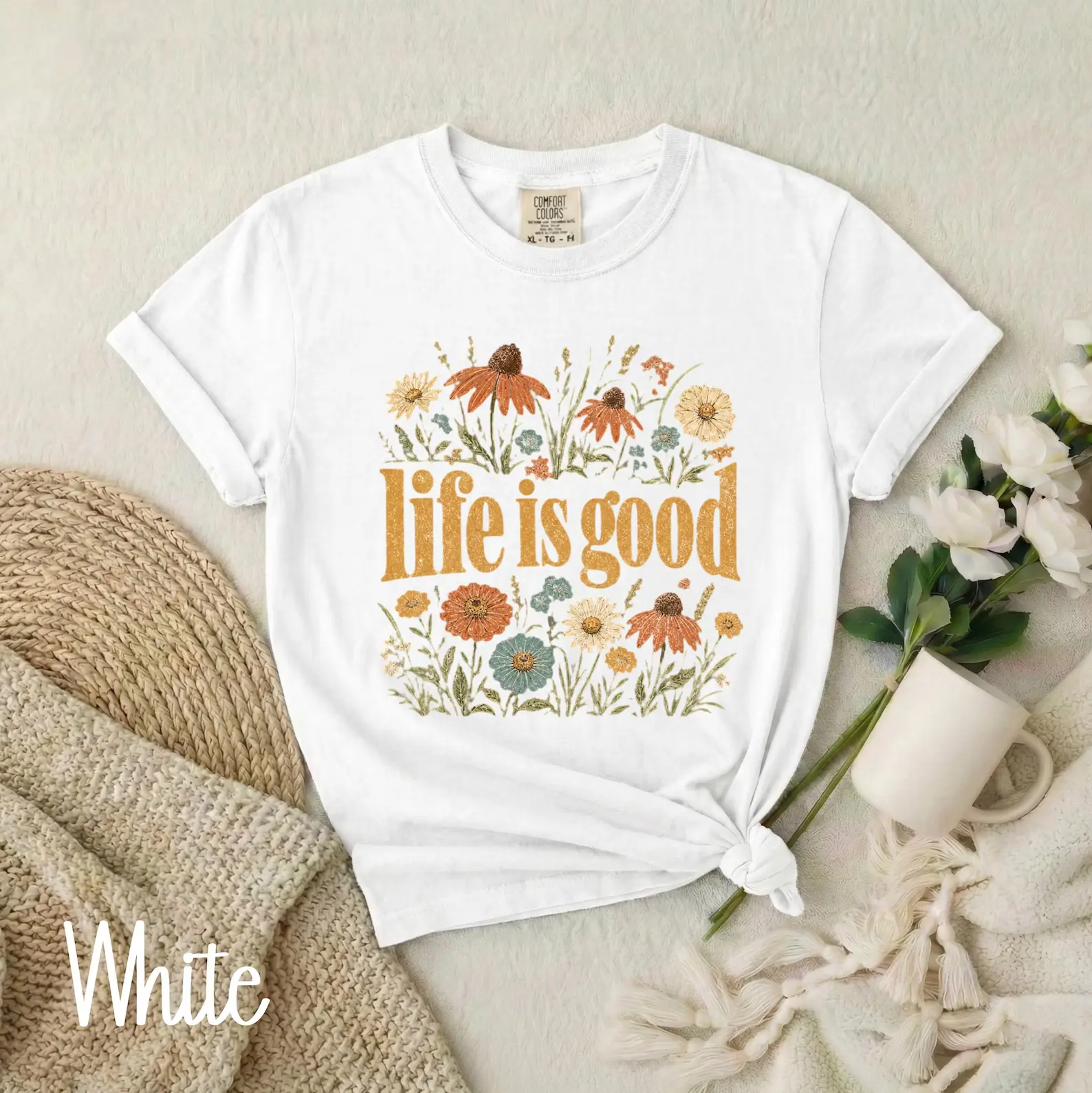 Comfort Colors Flowers Shirt, Life is good T-shirt, Wildflowers Tee, Floral Shirt, Women Gift