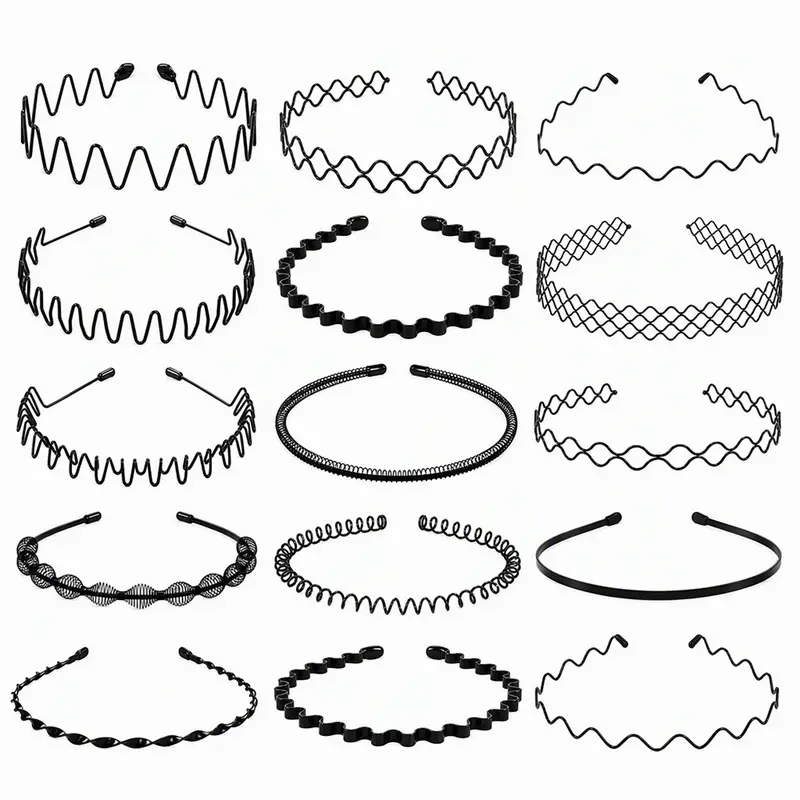 15pcs Metal Headbands Wavy Spring Iron Hair Hoops DIY Hairwear Base Hair Accessories Unisex Iron Wavy Headbands