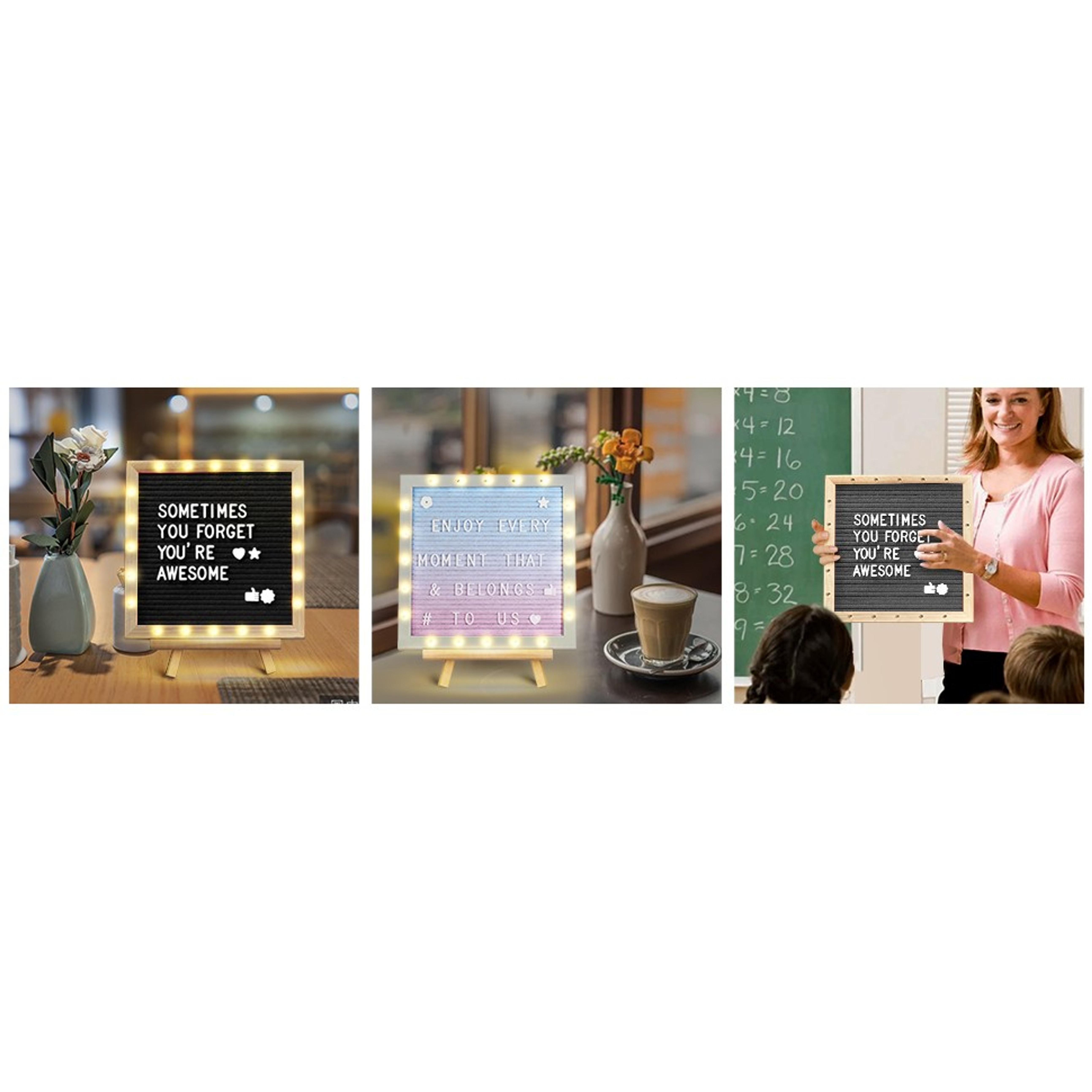 Pink Felt Letter Board with Lights, Built-in LED Lights -Message Board Adjustable Stand, 340 Letters and Christmas,- for Menus, Pregnancy Announcement, Weddings, Party Planning(10 * 10) Pink Felt Letter Board with Lights, Built-in LED Lights -Message Board Adjustable Stand, 340 Letters and Christmas,- for Menus, Pregnancy Announcement, Weddings, Party Planning(10 * 10)