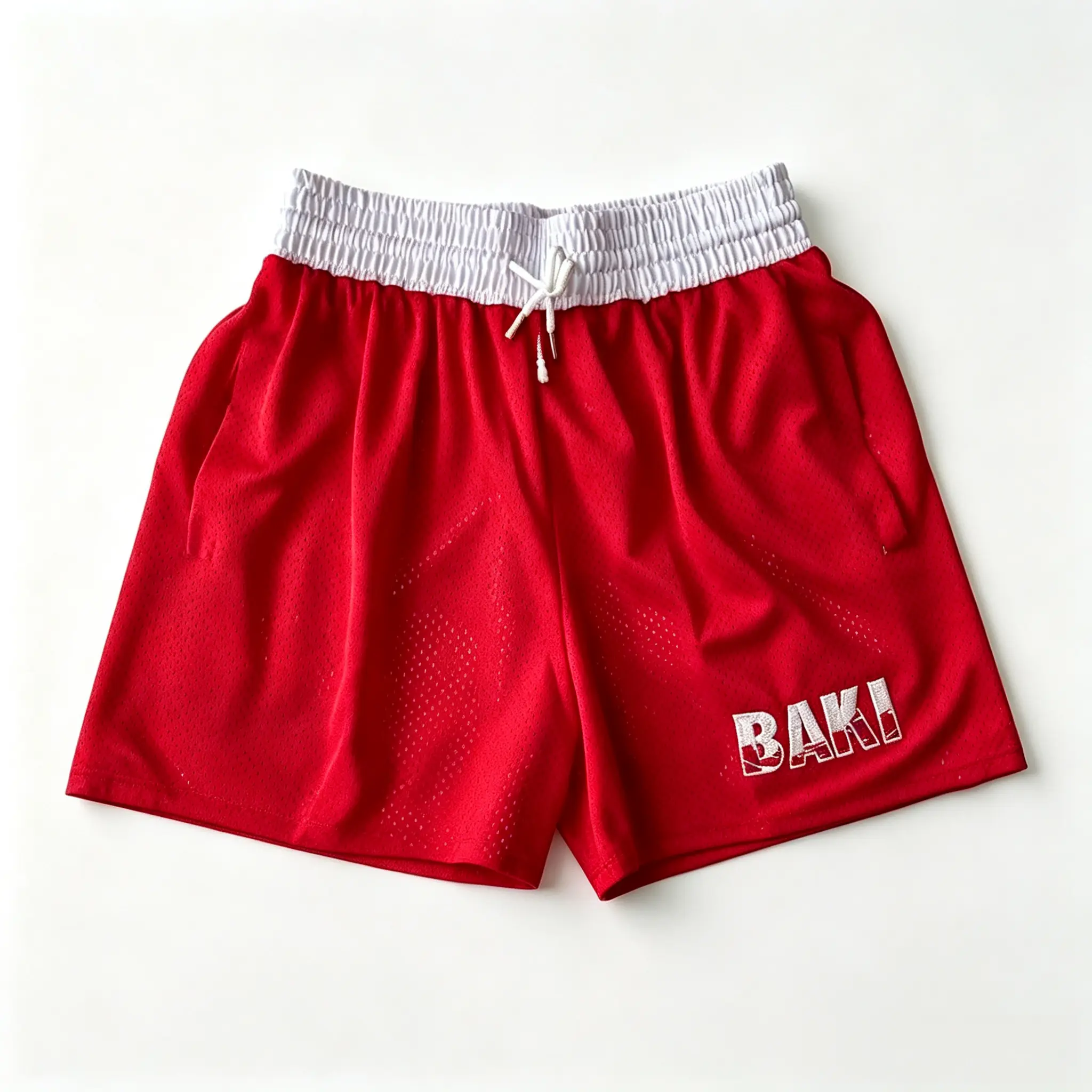 Blade Tooth Baki Hanma Embroidered Red & Black Anime Shorts Mesh Shorts 5.5" Inseam Double Layer With Zipper Pockets Athletic Thigh Guy Summer